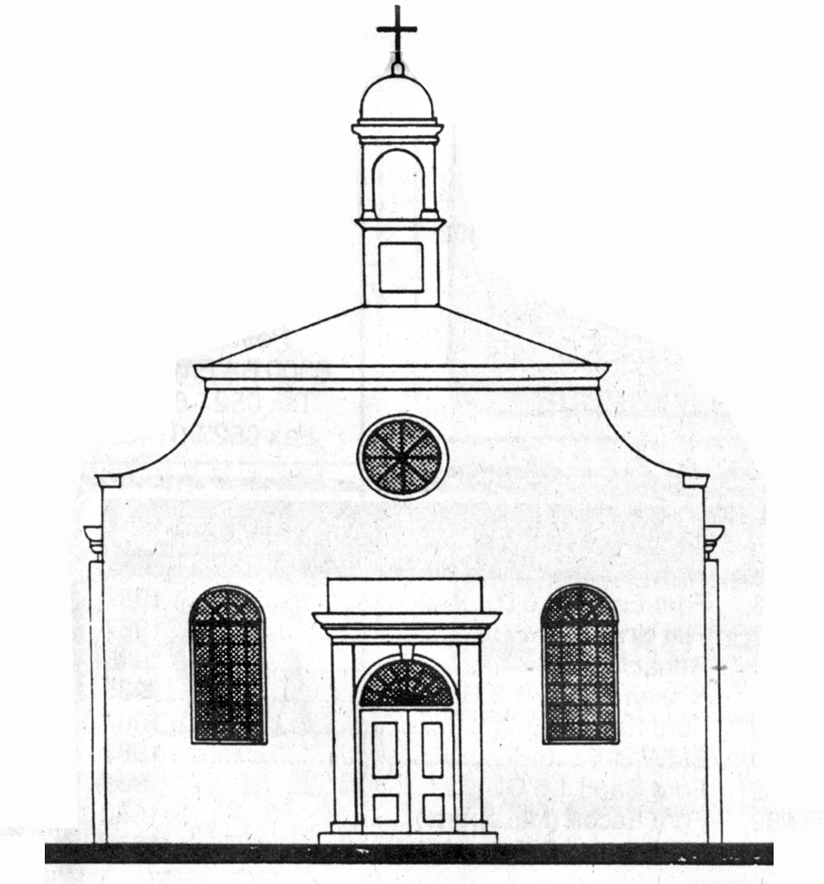 Tekening van de ingang van de H. Micha&euml;l-kerk op Schokland