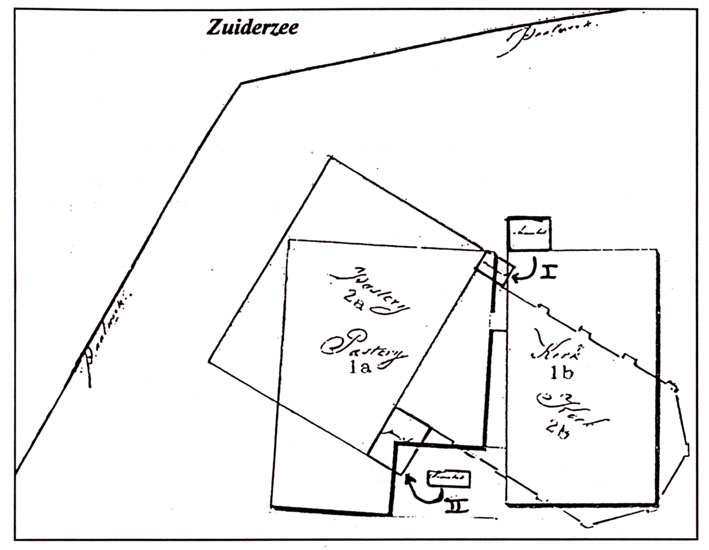 Plattegrond van de in 1834 gebouwde pastorie en kerk