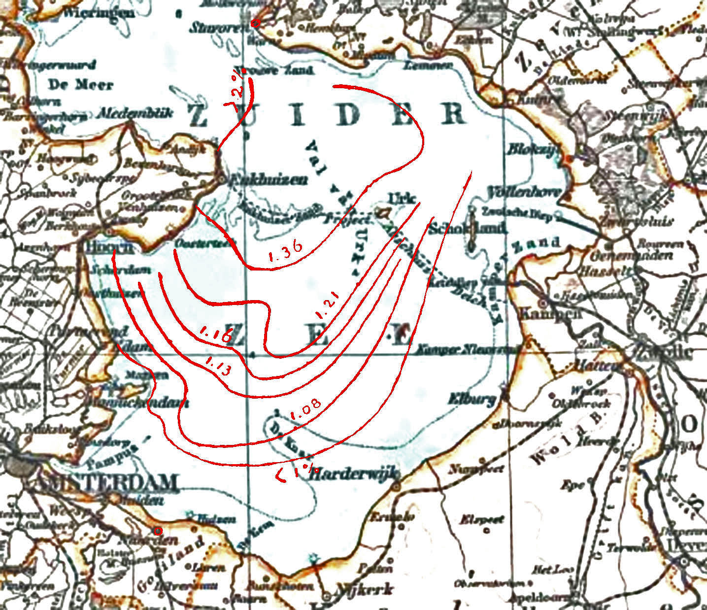 Simultaan gemeten zoutgehaltes van de Zuiderzee op 7 juli 1905 t.t. van de vloed