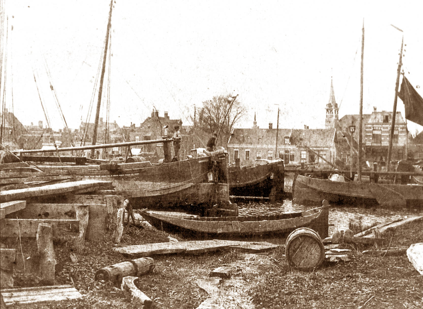 De werf van Jacob Prins sr. op het eiland te Zwartsluis.