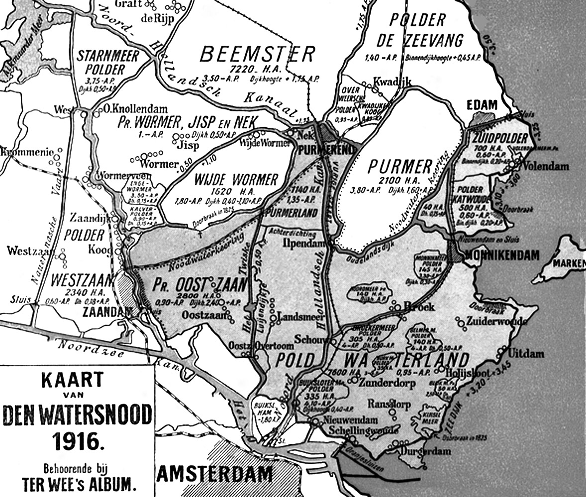 Overstroomde gebieden in en rond Waterland. Ter Wee (1916)